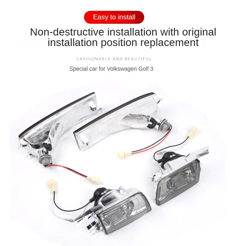 ل جيتا MK3 جولف 1992-1997 أجزاء المصد الأمامي للسيارة الضباب الخفيف بدوره مصباح إشارة #6