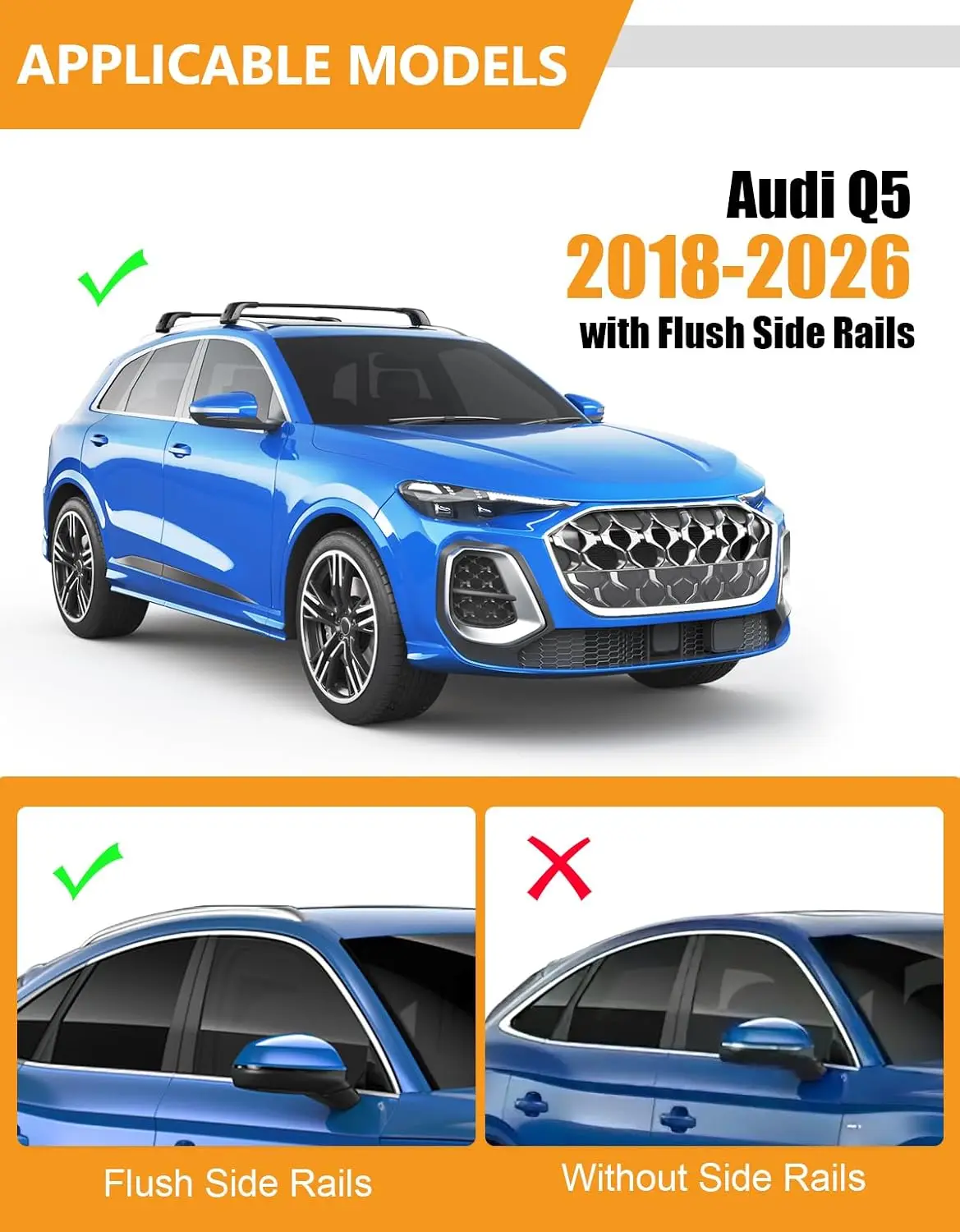 330lbs Heavy Duty Roof Rack Cross Bars Fit for Audi Q5 2018-2026 | Anti-Theft Lockable Aluminum Roof Rails Crossbars Cargo Carri