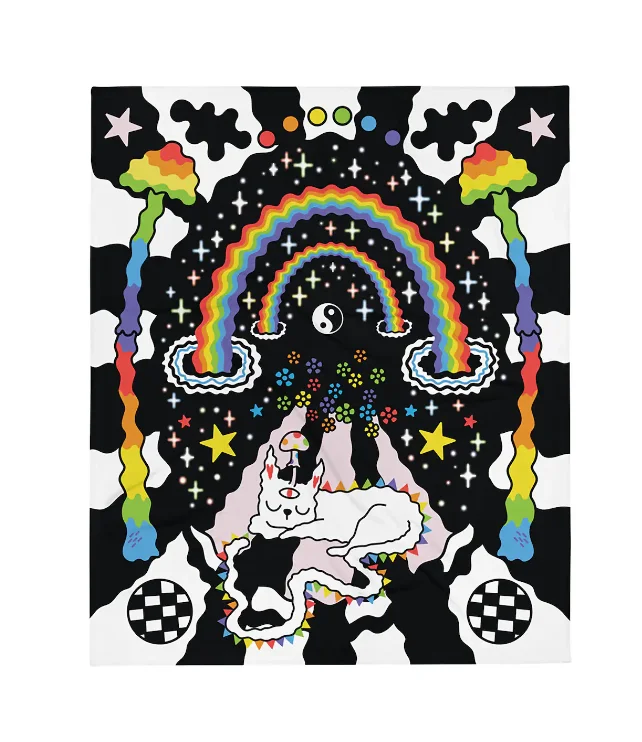 Space Cat Throw  Blanket Cat Lover Sherpa Cat Plant Lady Gifts Throw Gardener Cat Mom Gift Greenery Blanket Cat Blanket