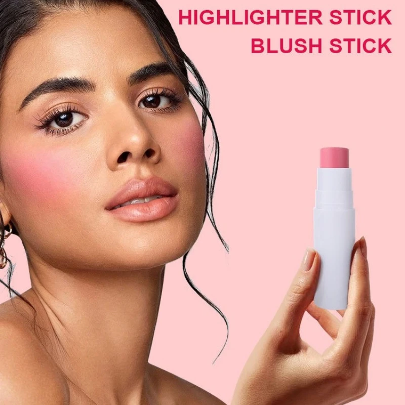 1pc Dubbele kop met Borstel Gezicht Contouren Blusher Rouge Crème Stok Blijvende Wang Stereoscopische Verhelderende Fleuren Contouren
