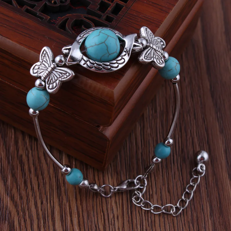 Aihua Tibetan Silber Natur Türkis Stein Perlen Armband & Armreif für Frauen Böhmen ethnische Aussage Schmuck Zubehör – Detail 11