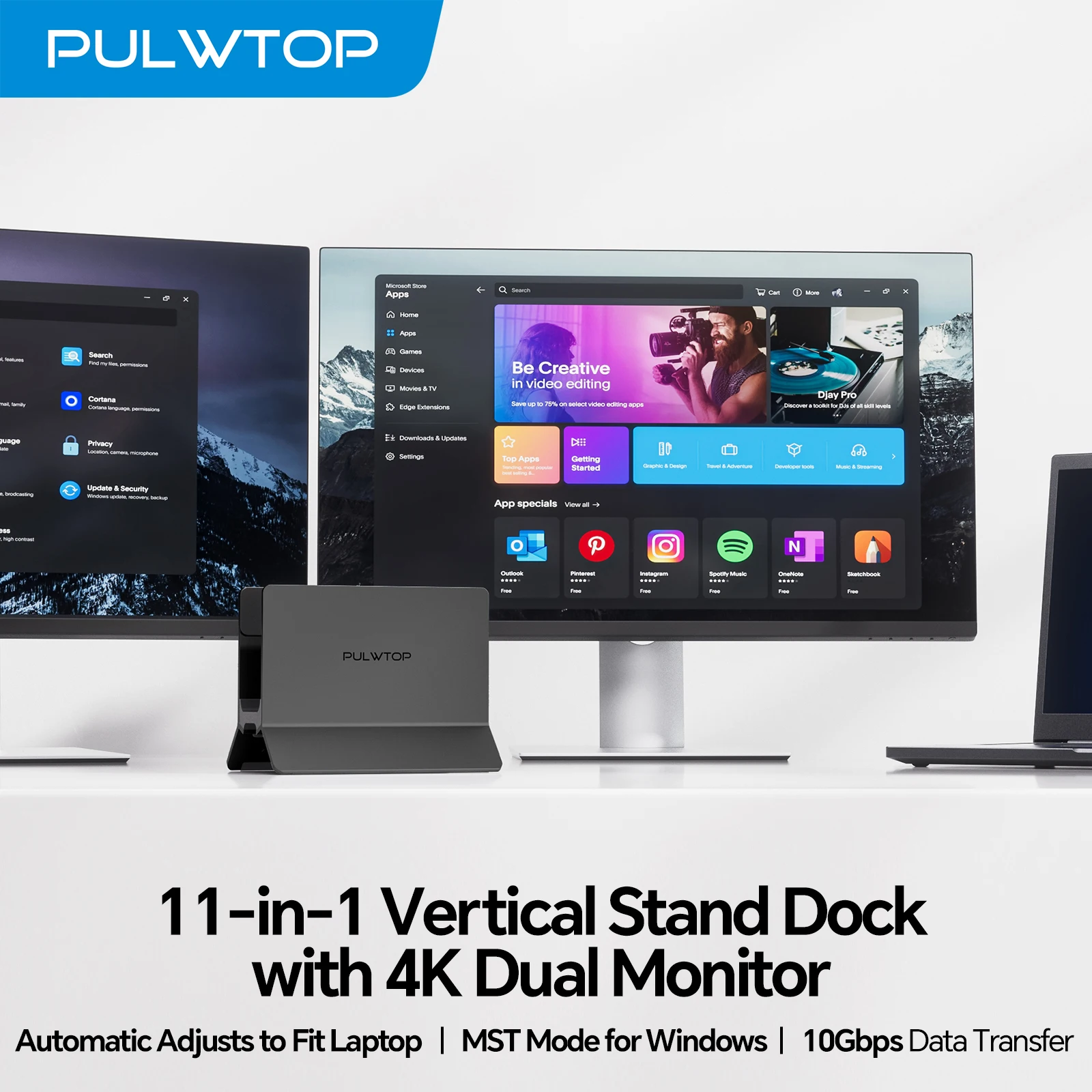 PULWTOP 11 in 1 Vertical Docking Station with 2 HDMI 4K, 3-USB A/C 10Gbps, Ethernet, Docking Station Stand for Type-C Laptops