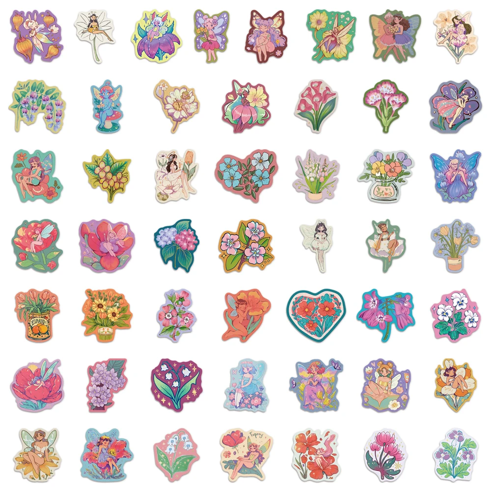 50PCS Flower Fairy Cute Cartoon Stickers DIY Wallet Scrapbook Phone Case Laptop Tablet Decorative Stickers