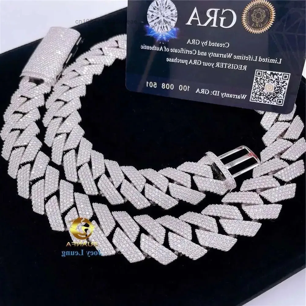 

Pass Diamond Tester 20mm 925 Silver Mens Vvs Moissanite Diamond Iced Out Miami Cuban Link Chain Necklace Custom Hip Hop Jewelry