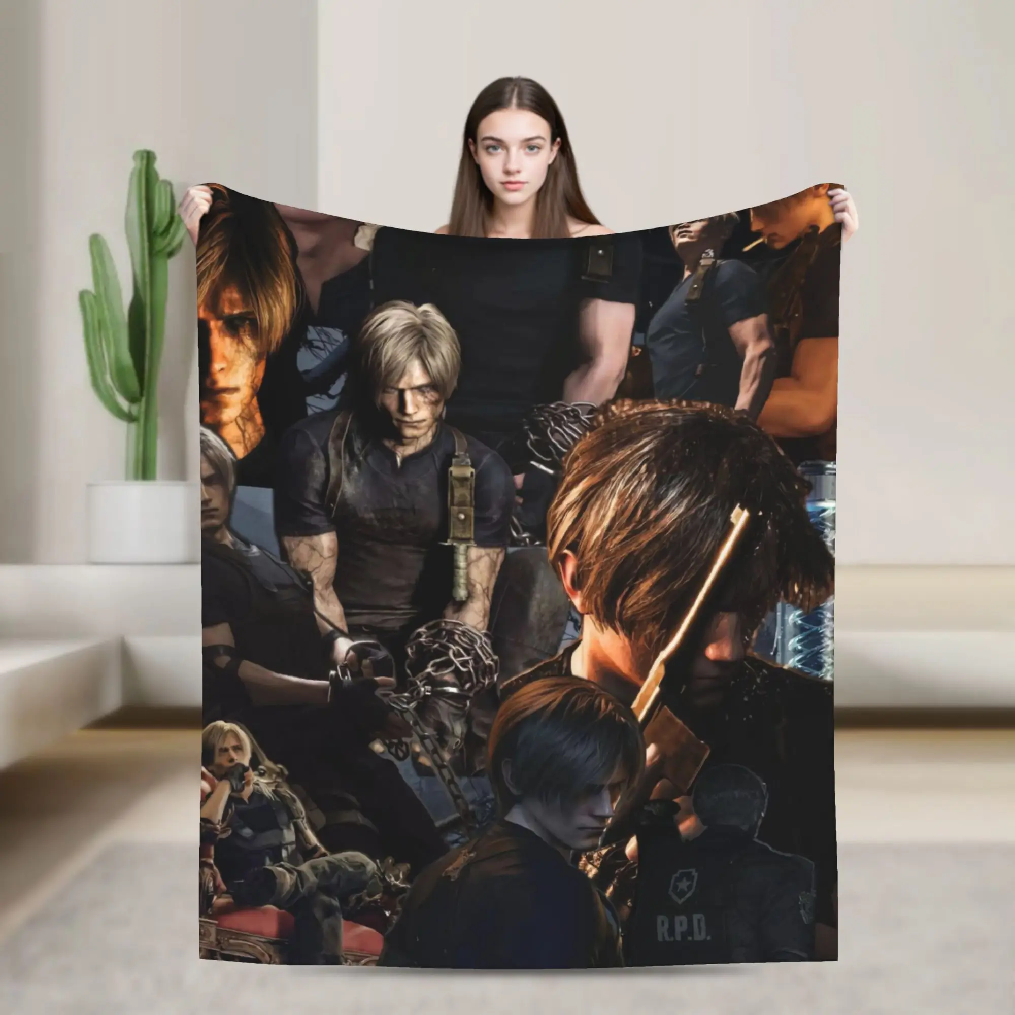 Leon Kennedy Collage Plush Blankets Kids  Flannel Throw Blanket For Couch Bed Warm Soft Custom Quality Bedspread Gift