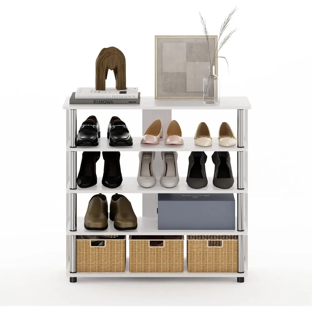 urinno Turn-N-Tube 5 Tier Wide Shoe Rack, White Oak, StainlSteel Tubes 32 Inch view 4