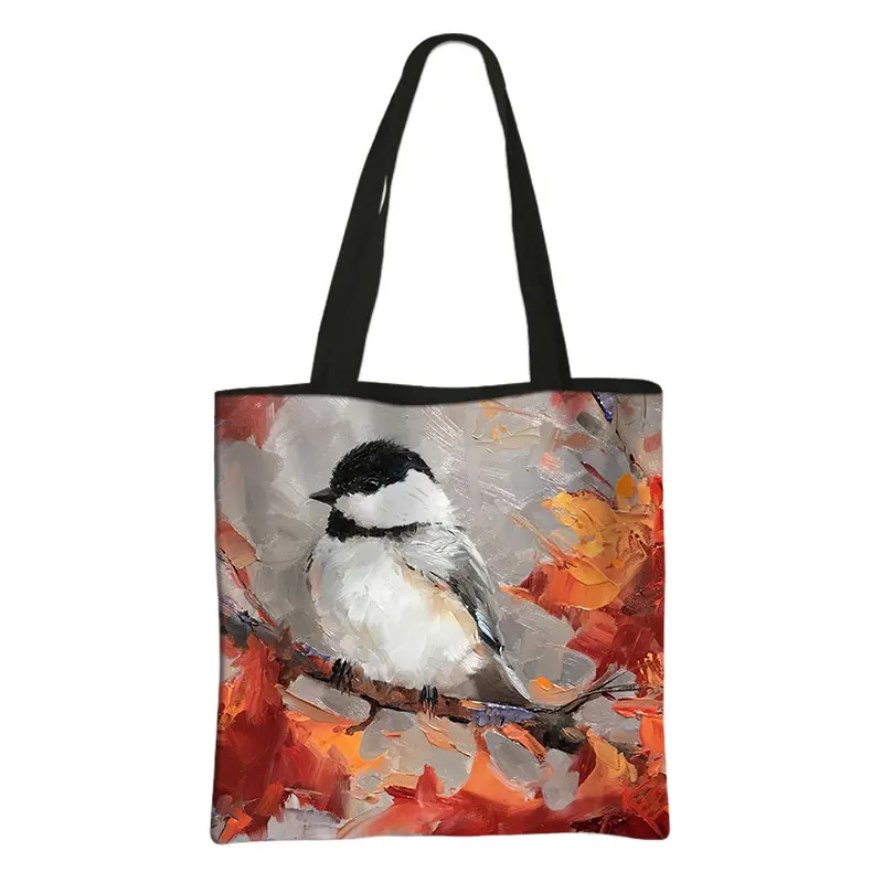 Coal Tit /Pigeons Silkie Chicken Print Shoulder Bag Bird Watching Ornithologist Shopping Bags Large Capacity Handbag Shopper Bag