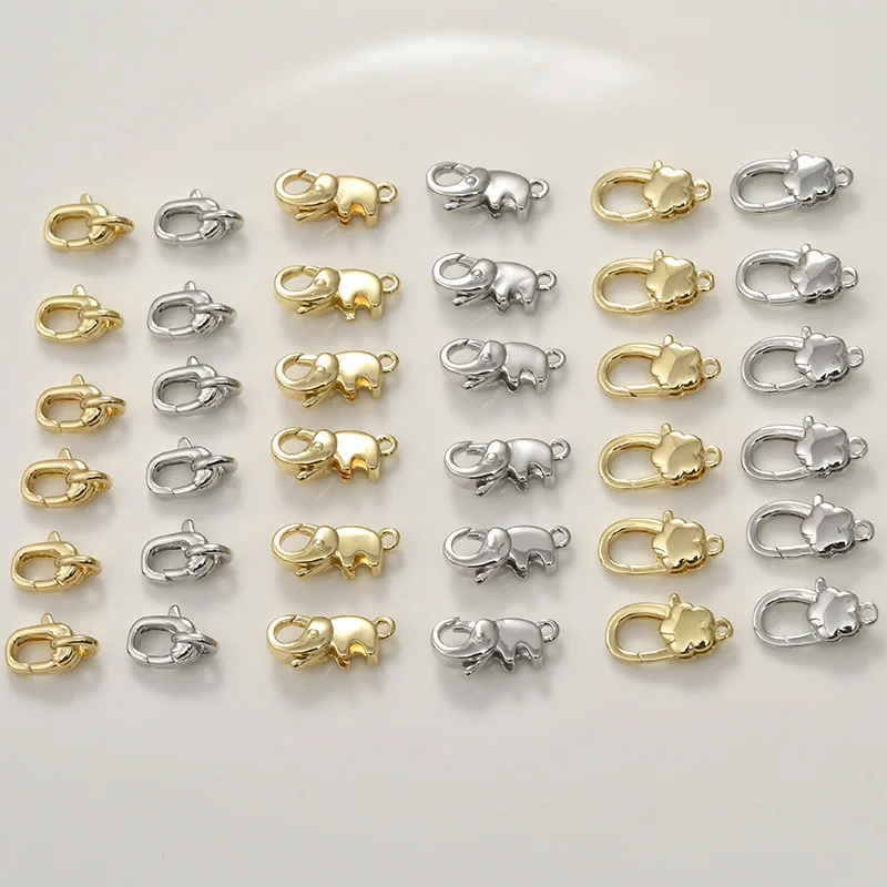 Copper Plated 14k Gold Elephant Lobster Buckle End Buckle DIY Pearl Bracelet Necklace Jewelry Connecting Buckle Accessories