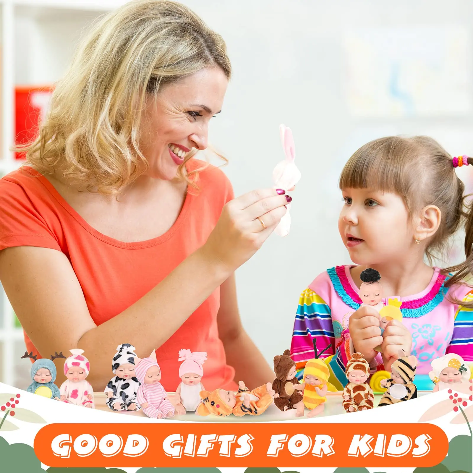 ตุ๊กตาเด็กเกิดใหม่ขนาดเล็ก 4 นิ้ว 16 ชิ้น เหมือนจริง พร้อมชุดสัตว์น่ารัก ของขวัญชุดตุ๊กตาเด็กทารกสำหรับเด็ก