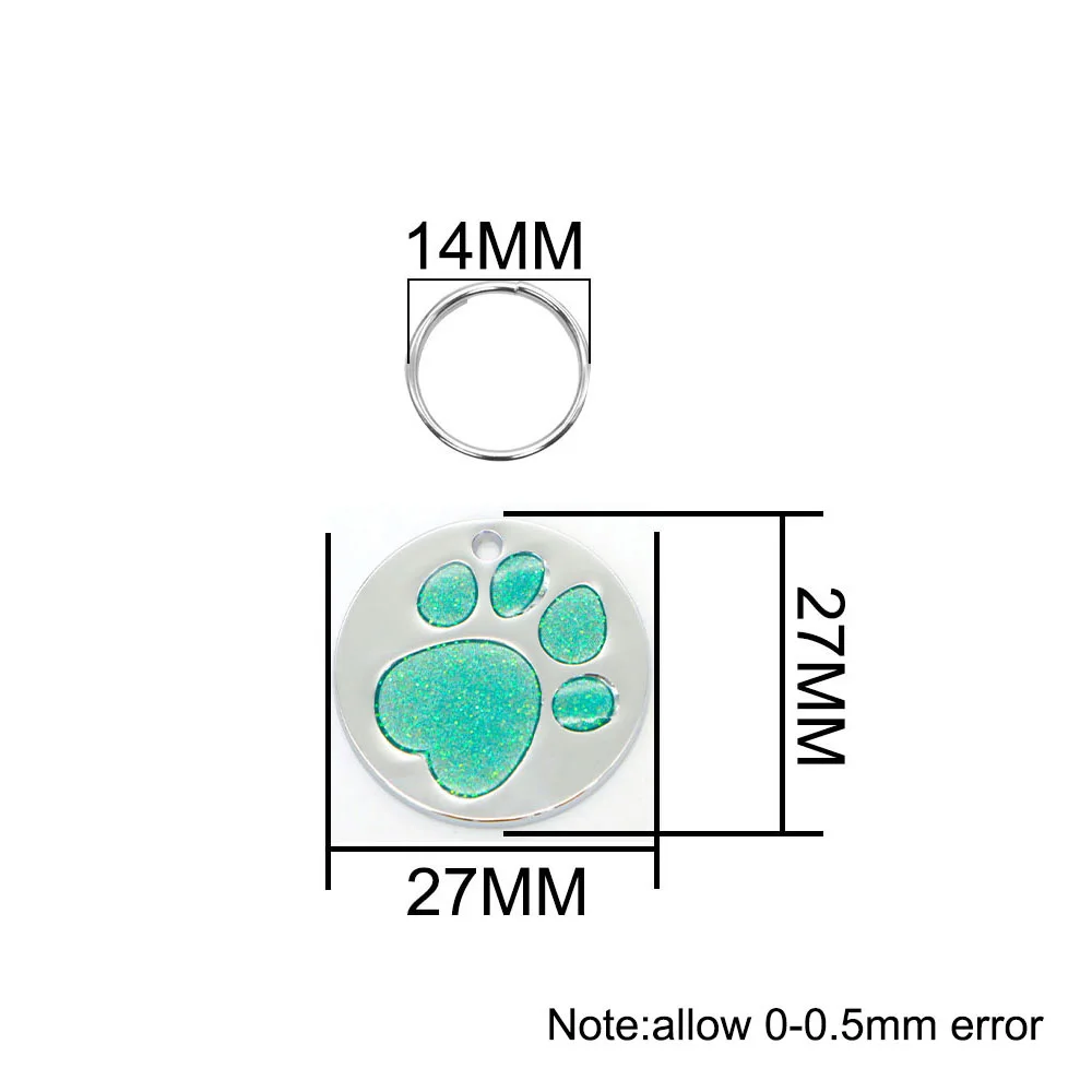 Wholesale 100PCS Galvanized Pet ID Tag Color Round Dog Paw Lettering Necklace Key Ring Accessories Anti-Lost