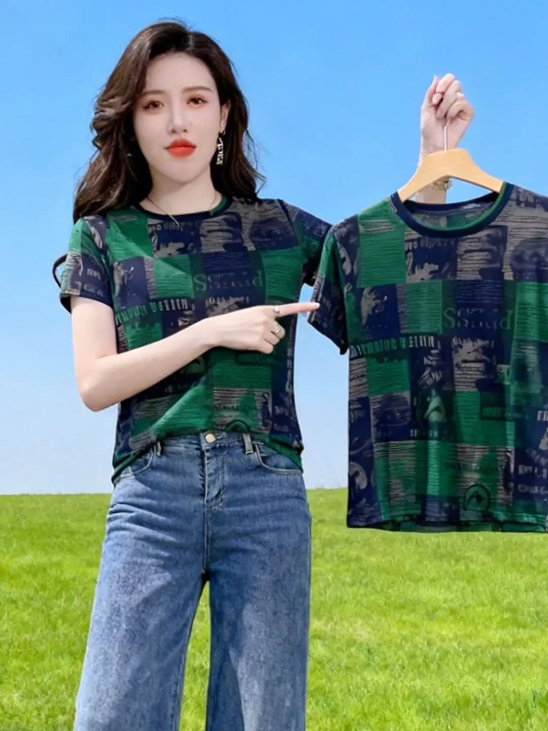 

Fashionable Letter Print Loose Short Sleeve Women's T-shirt Summer Slimming Top New Design Casual Style Polyester Fiber