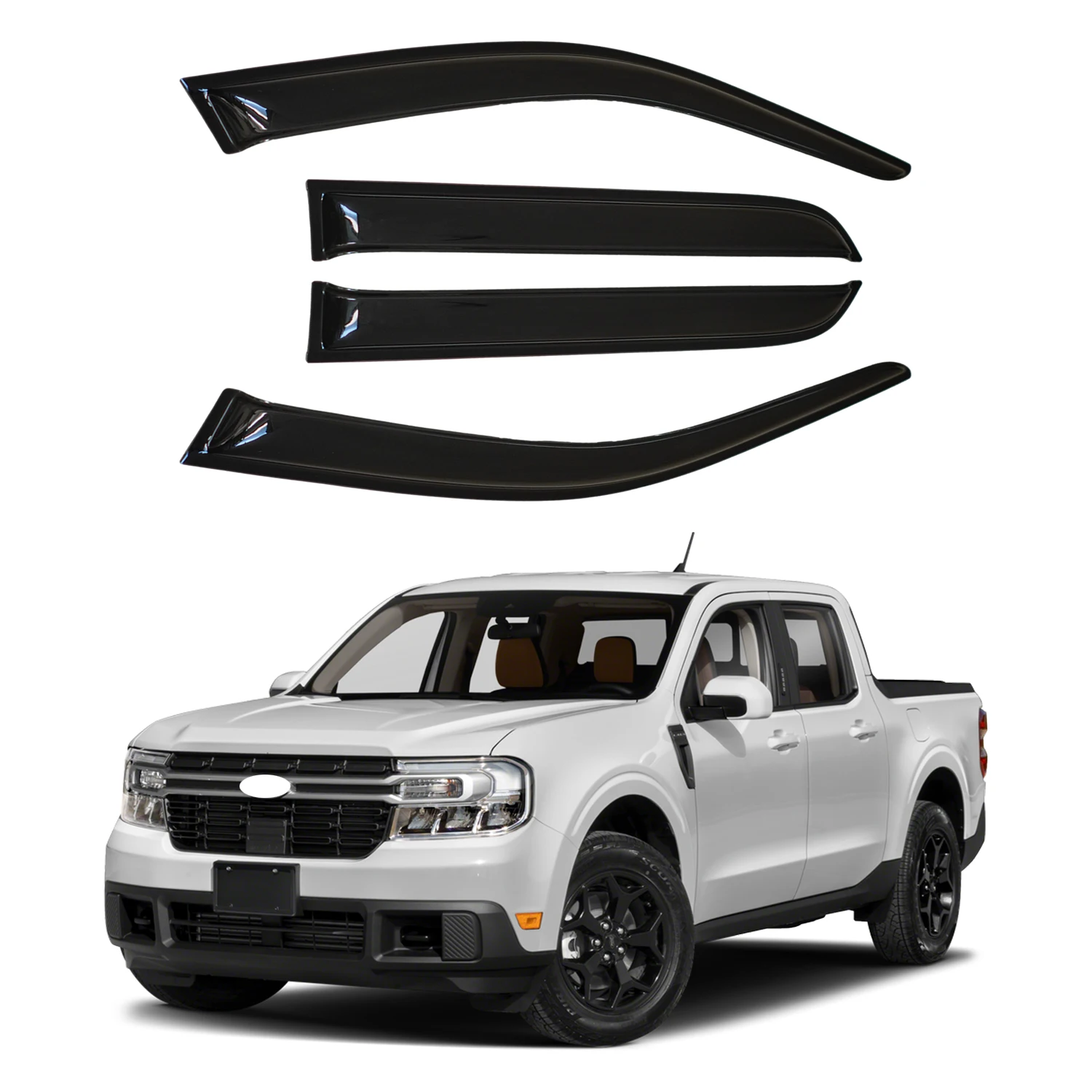

For Ford Maverick 4-Door Crew Cab Pickup 2022-2025 Wind Deflectors External Tinted 4pcs Set 1.5MM Thickness