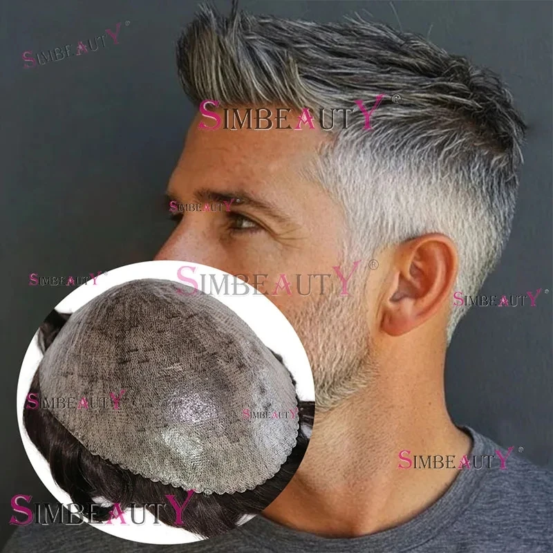 

Мужской парик из натуральных волос с естественной линией роста волос, оттенки 1B20, 1B65, серый, прочная основа из полиуретана 0,1 мм, с инжекционным креплением, с фестончатым передом, коричневые накладки для волос