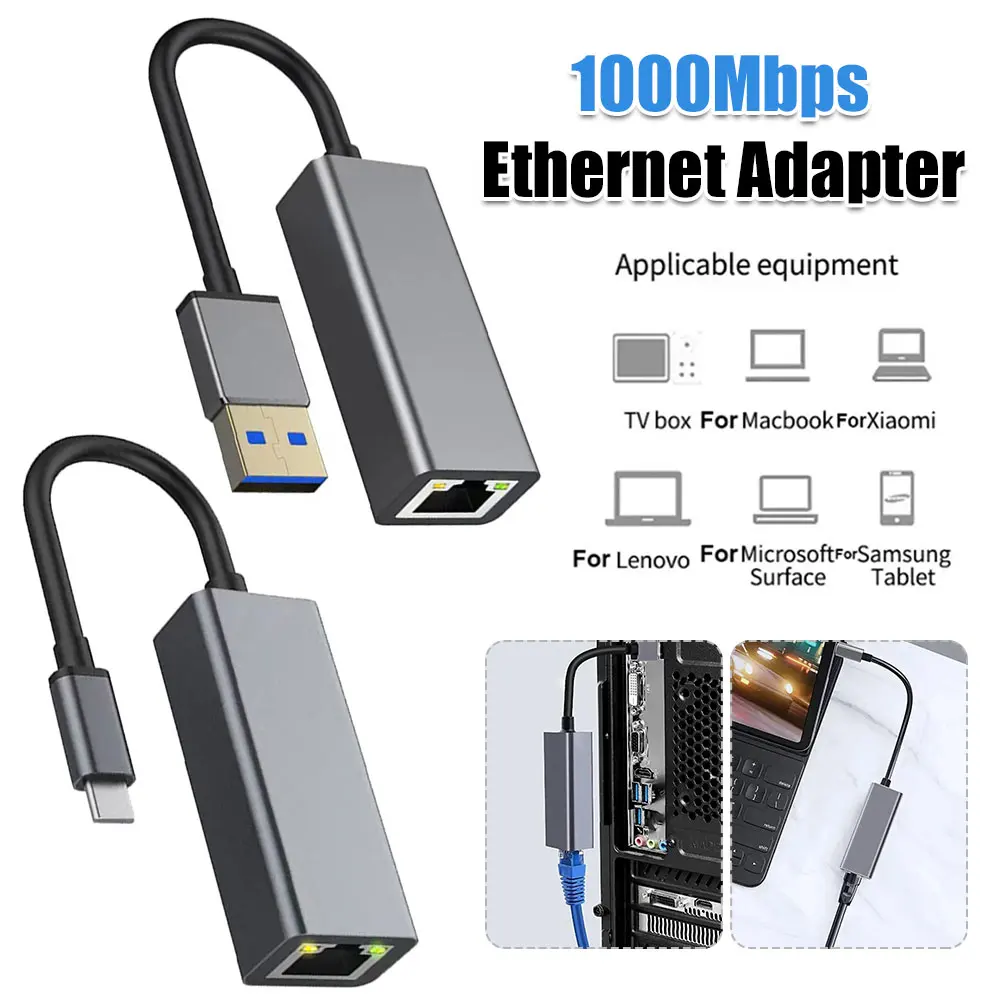 

USB Type C Adapter 1000Mbps Ethernet Adapter Anti-slip Design Network Card Aluminum Shell Network Lan Adapter for Internet Cable