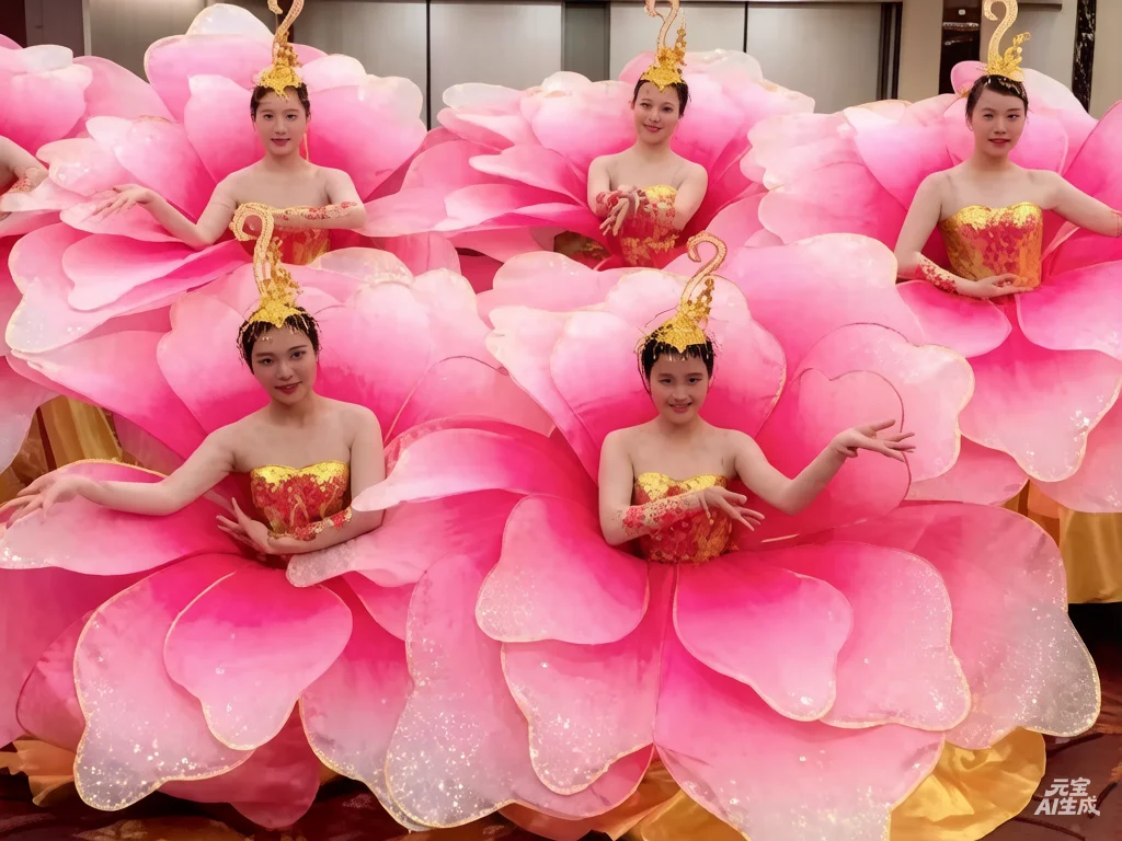 

Yellow Pink Full Color LED Petal Skirt Flower Opening Dance Costumes Big Swing Blossom Modern Dance Performance Dress