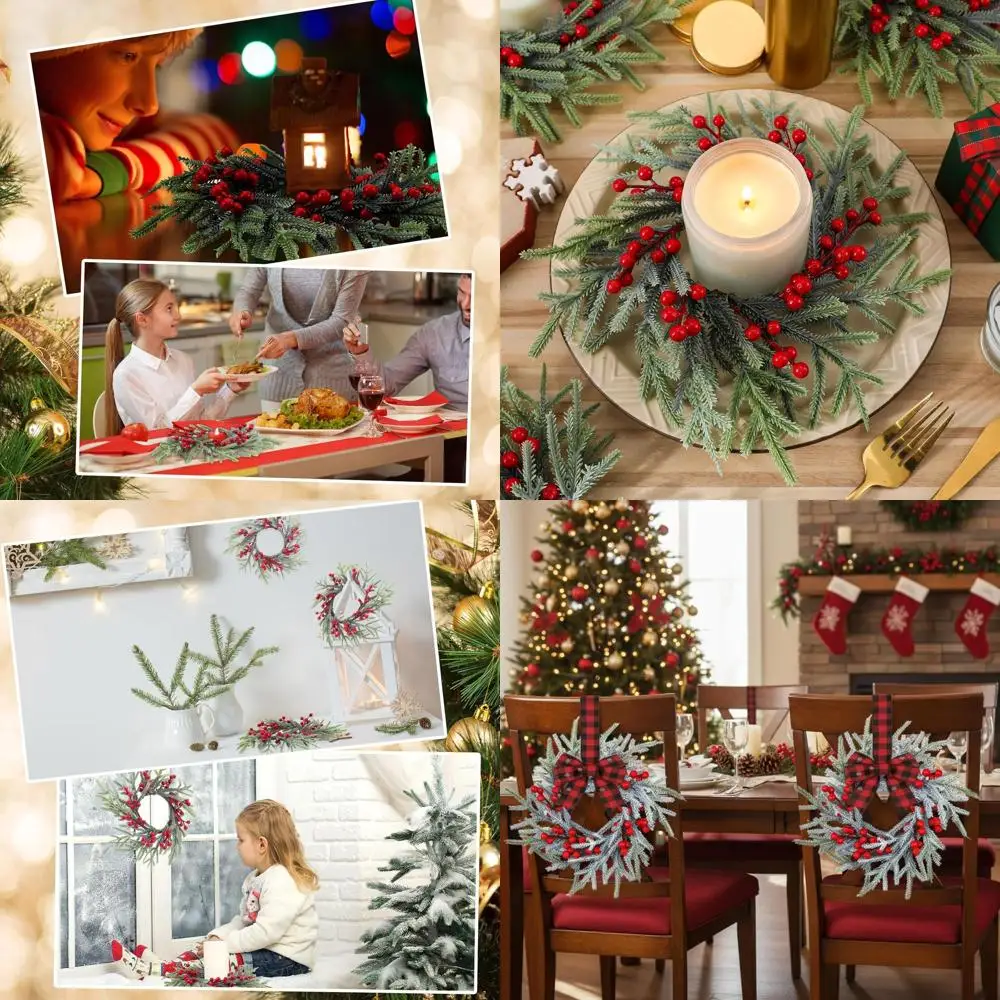 

Набор из 24 мини-рождественских венков с красными ягодами для винтажного праздничного декора в фермерском стиле для дома и улицы