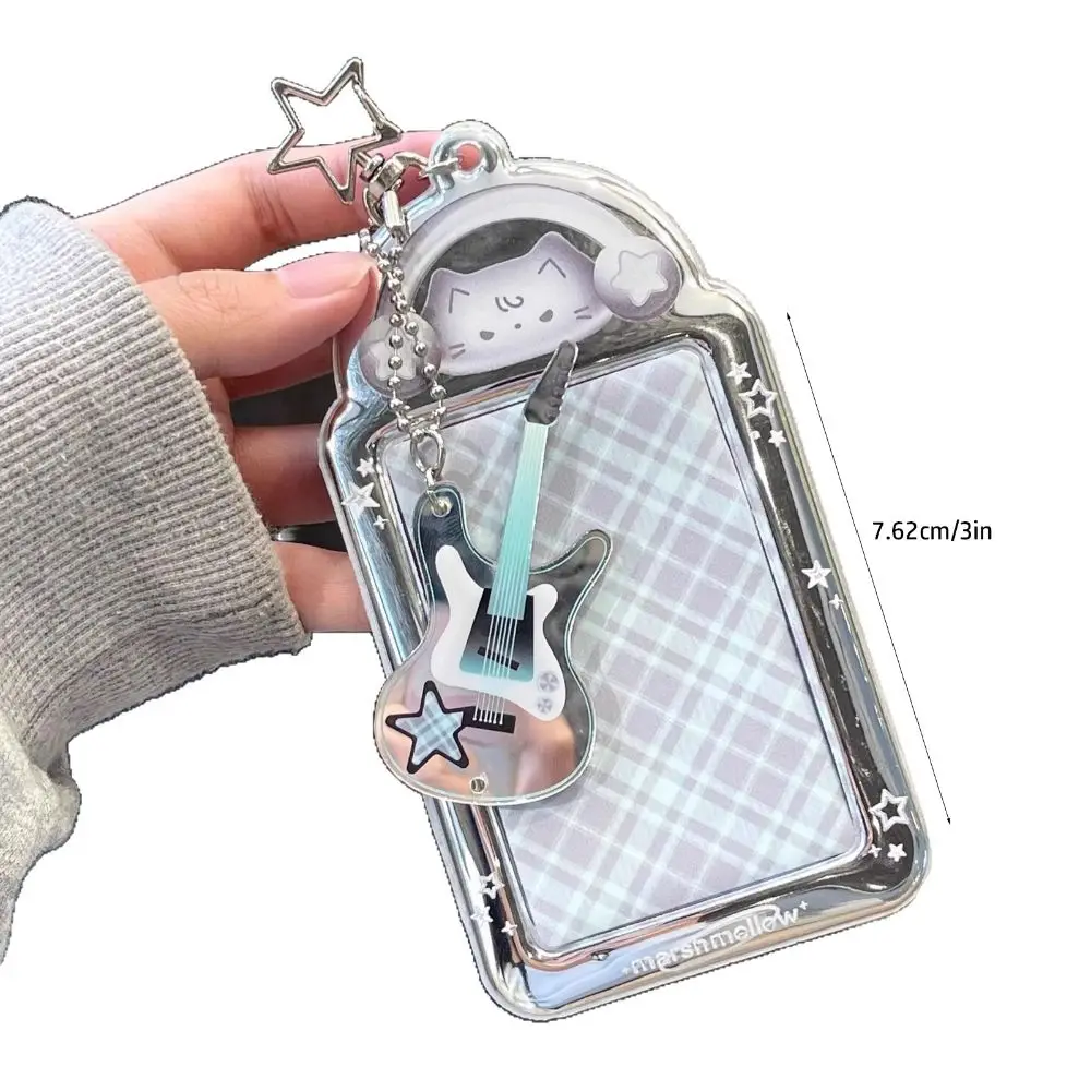 INS 3 Inch Photocard Holder Rock Kitten Transparent Idol Photo Protective Case PVC Photo Card Spring Keychain Card Decoration