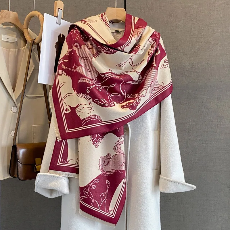 

Autumn and Winter New Warm and Cold Printed Scarf Fashionable Versatile Multi-functional Outer Shawl Daily Commuter Scarf Women
