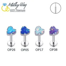 Push Pin joyería G23 titanio Labret nariz Stud corazón ópalo sin rosca Tragus pendiente moda Nasal labio Piercing joyería para mujeres