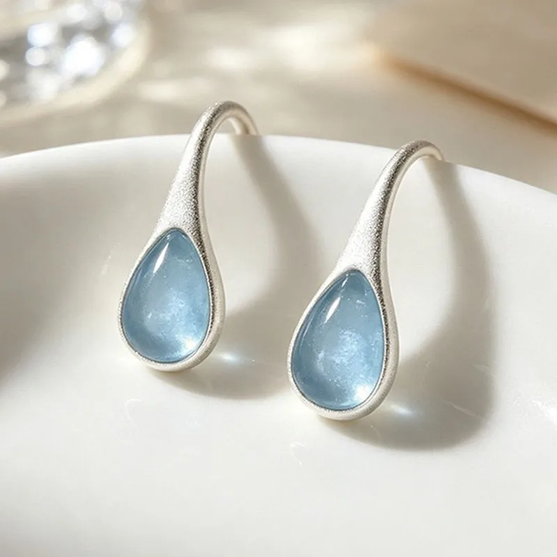 925 Sterling Silver Vintage Earrings For Women Trendy Blue Stone Geometric Earring Jewelry Prevent Allergy Party Accessories