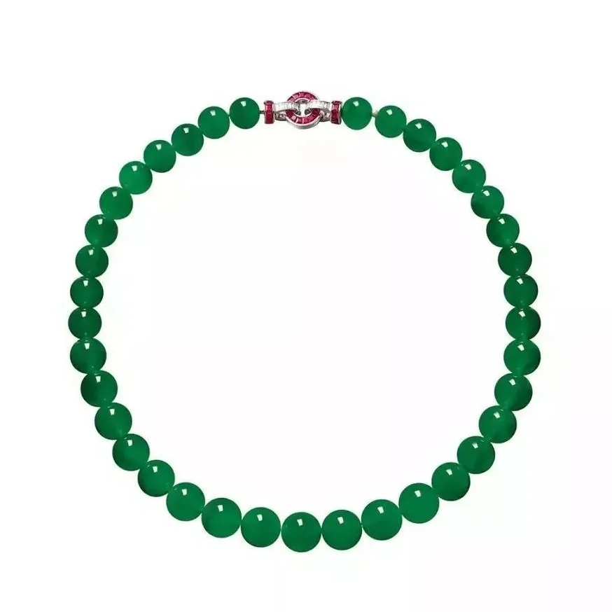 

AYJEWELRY Solid 925 Sterling Silver Red High Carbon Diamond Natural Green Agate Gemstone Bead Chain Necklace Fine Jewelry Women