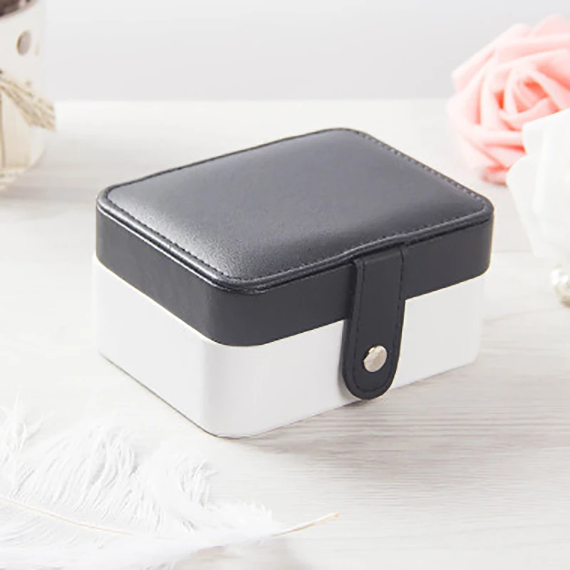 Travel Jewelry Box Packaging Display Organizer Holder PU Leather Zipper Jewellery Case Wedding Gift Boxes for Women Black