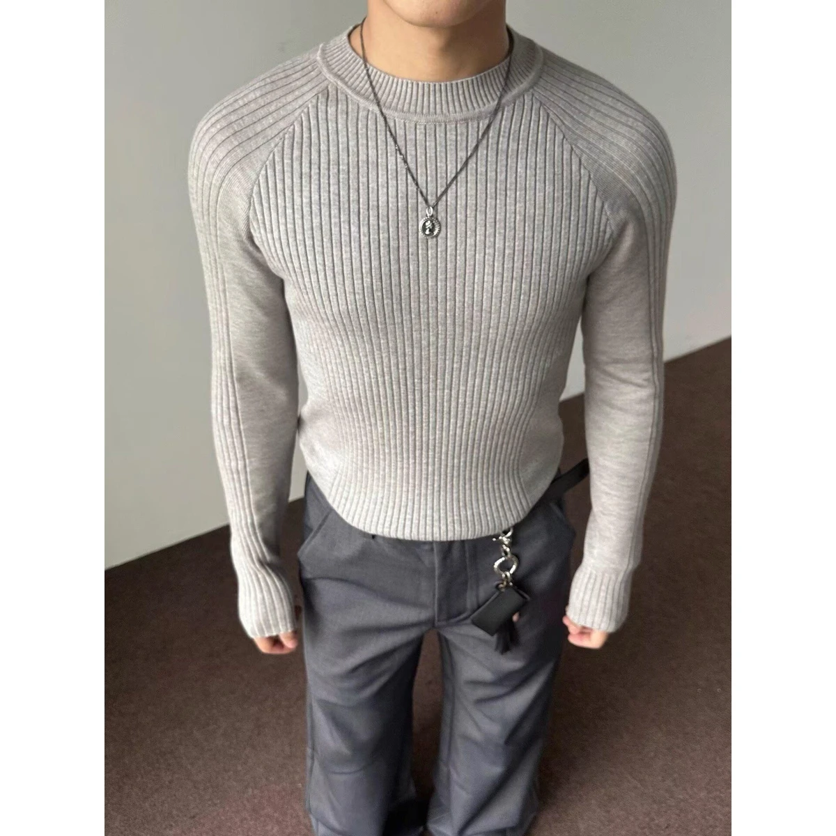 

Облегающий круглый вязаный свитер Ne, мужской модный новый осенне-зимний базовый свитер irt Ele Sle Long Sve из полиэфирного волокна