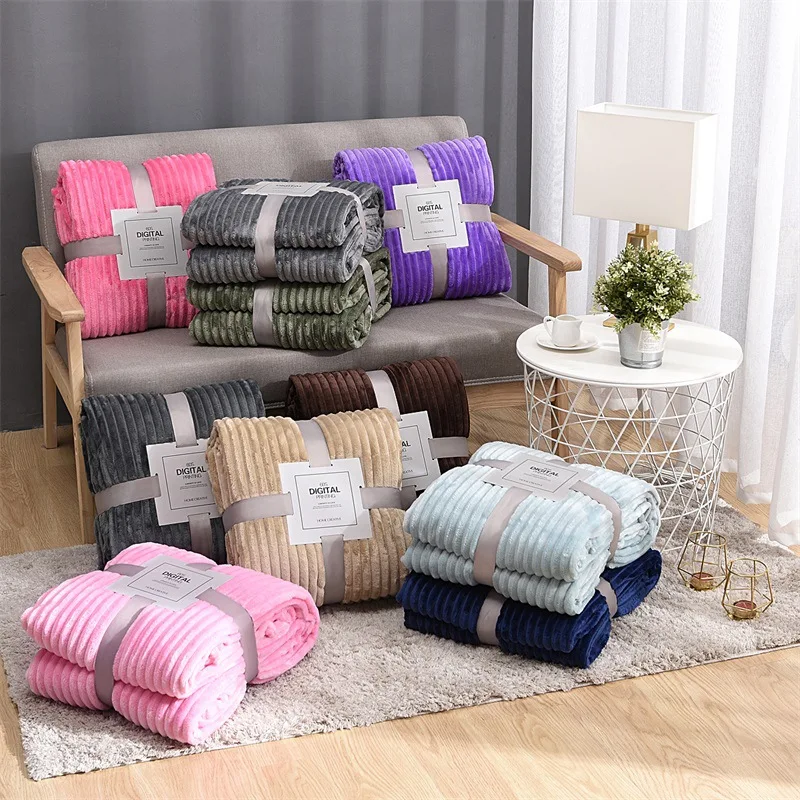 Summer Wide Clause Solid Color Cloud Mink Velvet Striped Blanket Flannel Blanket Thickened Yoga Throw Blanket Gift Thin Blanket