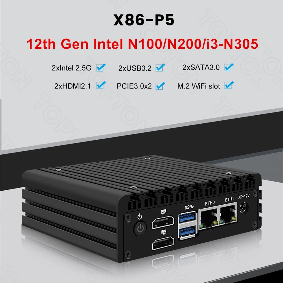 Harse X86 P5 12th Gen Mini Router Intel i3 N305 N200 N100 DDR5 Firewall PC 2x i226-V 2.5G LAN Fanless Mini PC Proxmox Server