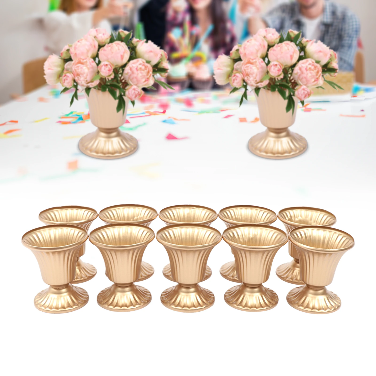 10pcs Creative Golden Flower Trumpet Vases Desktop Wedding Party Centerpieces Holder