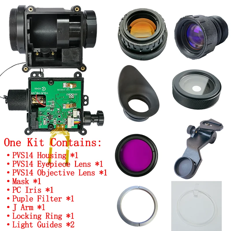 PVS14 Housing Kits Night Vision Circuit Boards Manual Gain With Eyepiece Objective Lens Iris J Arm Locking Ring Light Guides