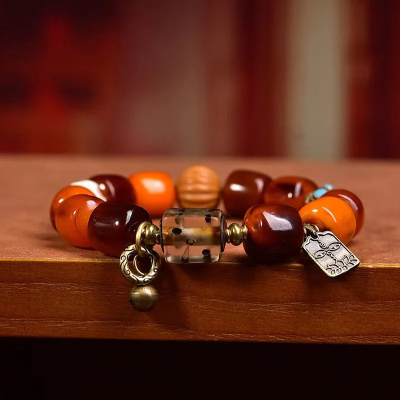 Natural Golden Armour Barrel Beads Mountain Turtle Bracelet Tibetan Style Arts and Crafts Buddha Beads Material Ware Bracelet