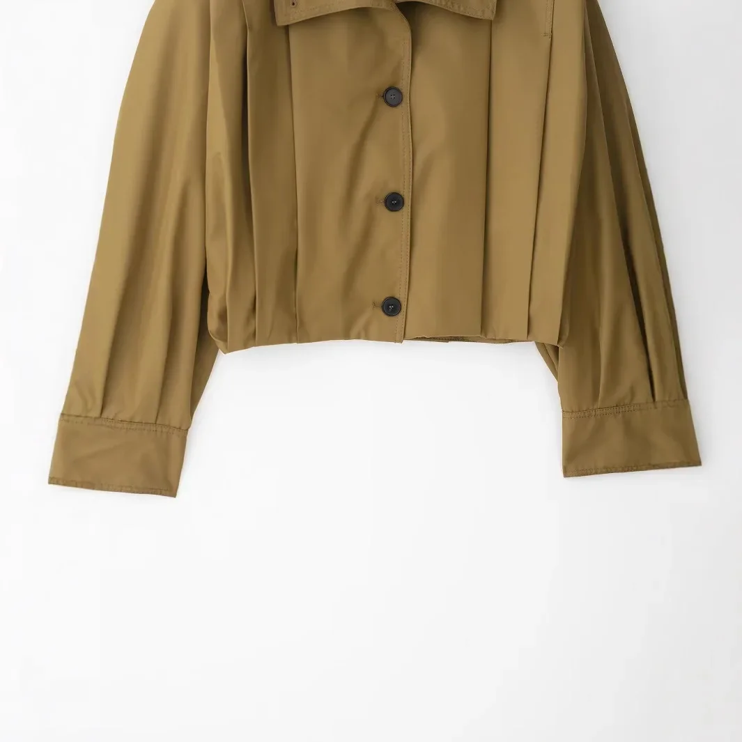 Capispalla moda donna vestibilità ampia manica intera abbigliamento da lavoro retrò stile bottoni pieghettati giacca corta top primavera nuovo arrivo