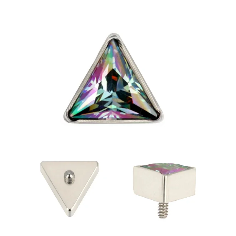 G23 Titanium EAR PIERC Triangle CZ Paved Top Threaded Labret Studs Tragus Earrings Lip Tongue Stud helix Body Piercing Jewelry