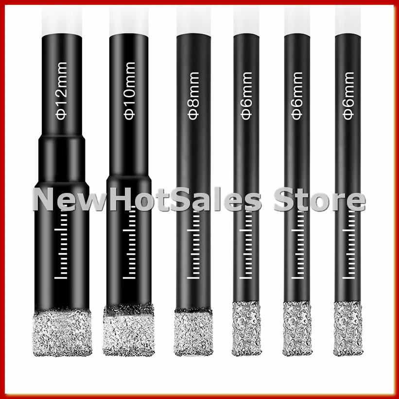 

6 шт. алмазные сверла для фарфоровой плитки, 6 мм, 8 мм, 10 мм, 12 мм, наборы сверл для плитки, сухие сверла с круглым хвостовиком-ABFB