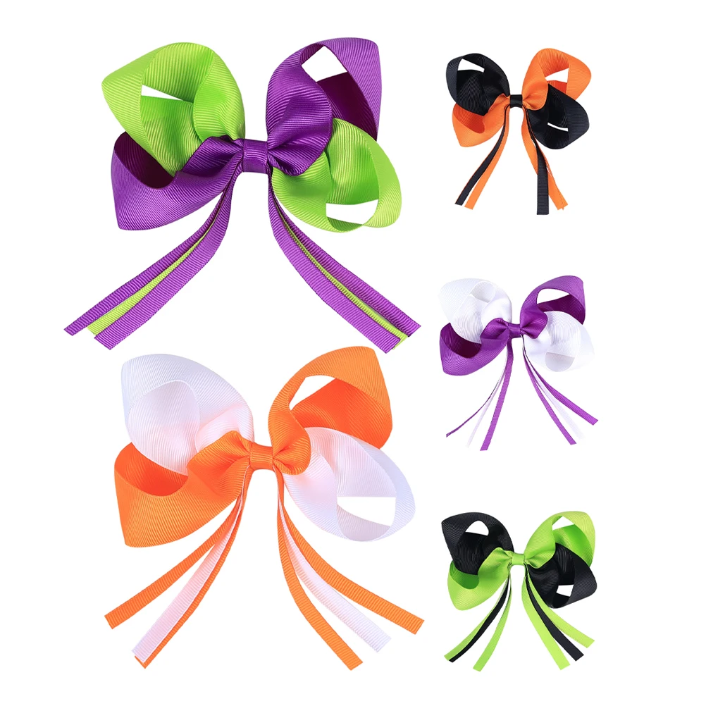 

5pcs Halloween Bow Clips Adorable Ribbon Butterfly Hair Accessories Kids Girls Stylish Hairpins Big Bows Hair Barrettes