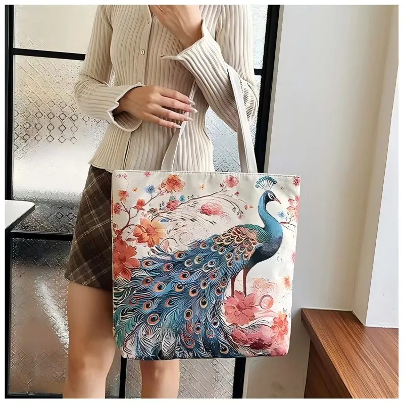 حقائب مطرزة على الطراز الصيني، تطريز على الوجهين، حقائب حمل ذات سعة كبيرة، حقائب نسائية بكتف واحد، حقائب يد #5