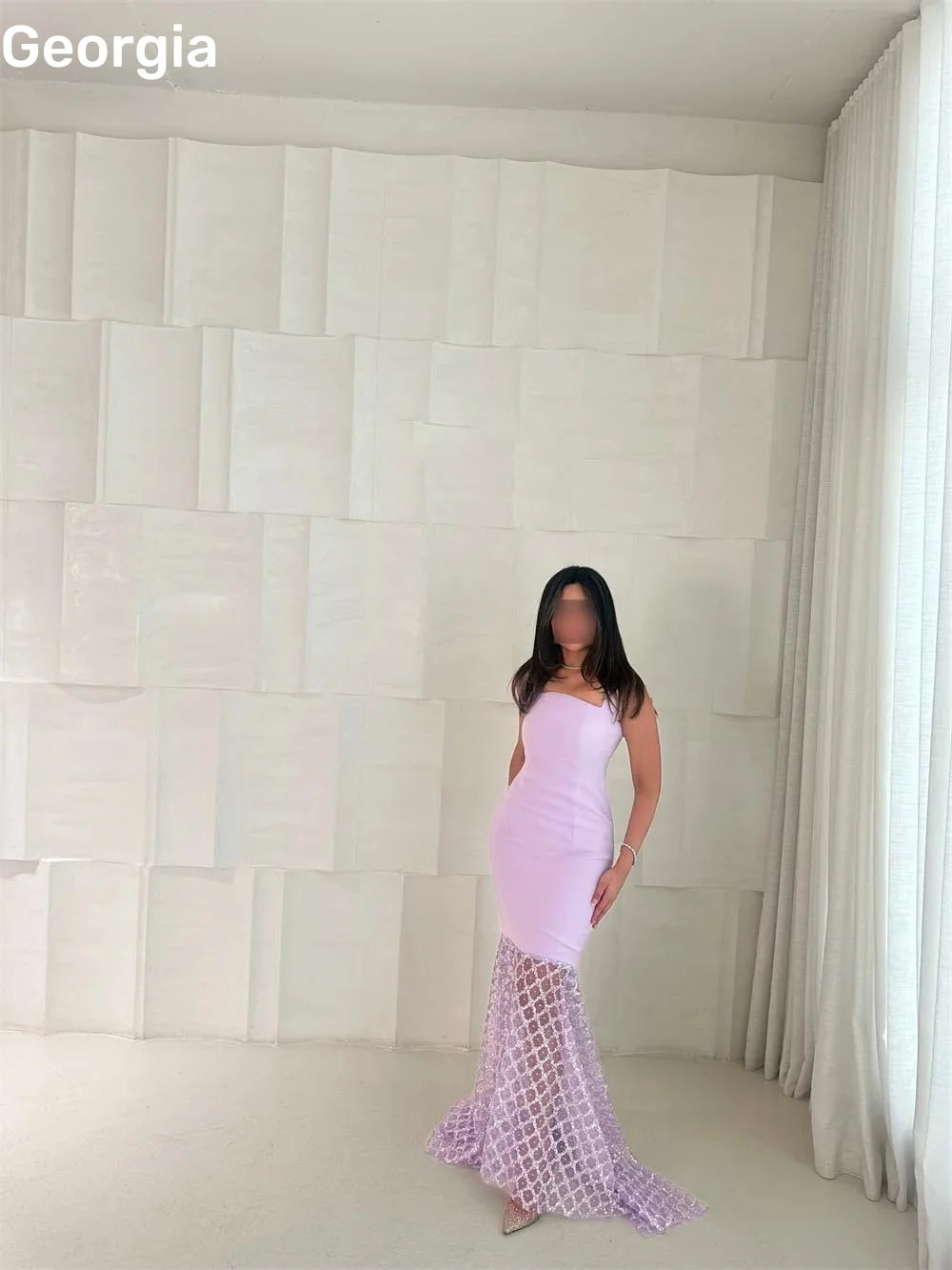 فساتين سهرة Strapless A-Line Pink Elegant Party Dresses For Women Floor-Length Lace Formal Occasion Dresses Zipper Up Sleeveless