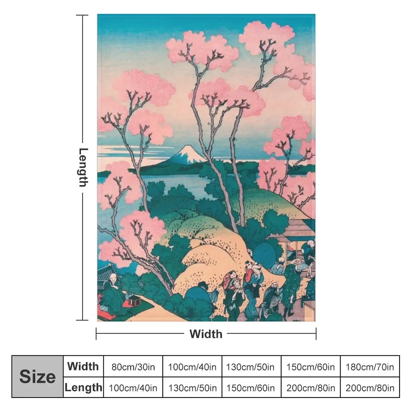 New Spring Picnic under Cherry Tree Flowers, with Mount Fuji background Throw Blanket Nap wednesday Retros Large Blankets