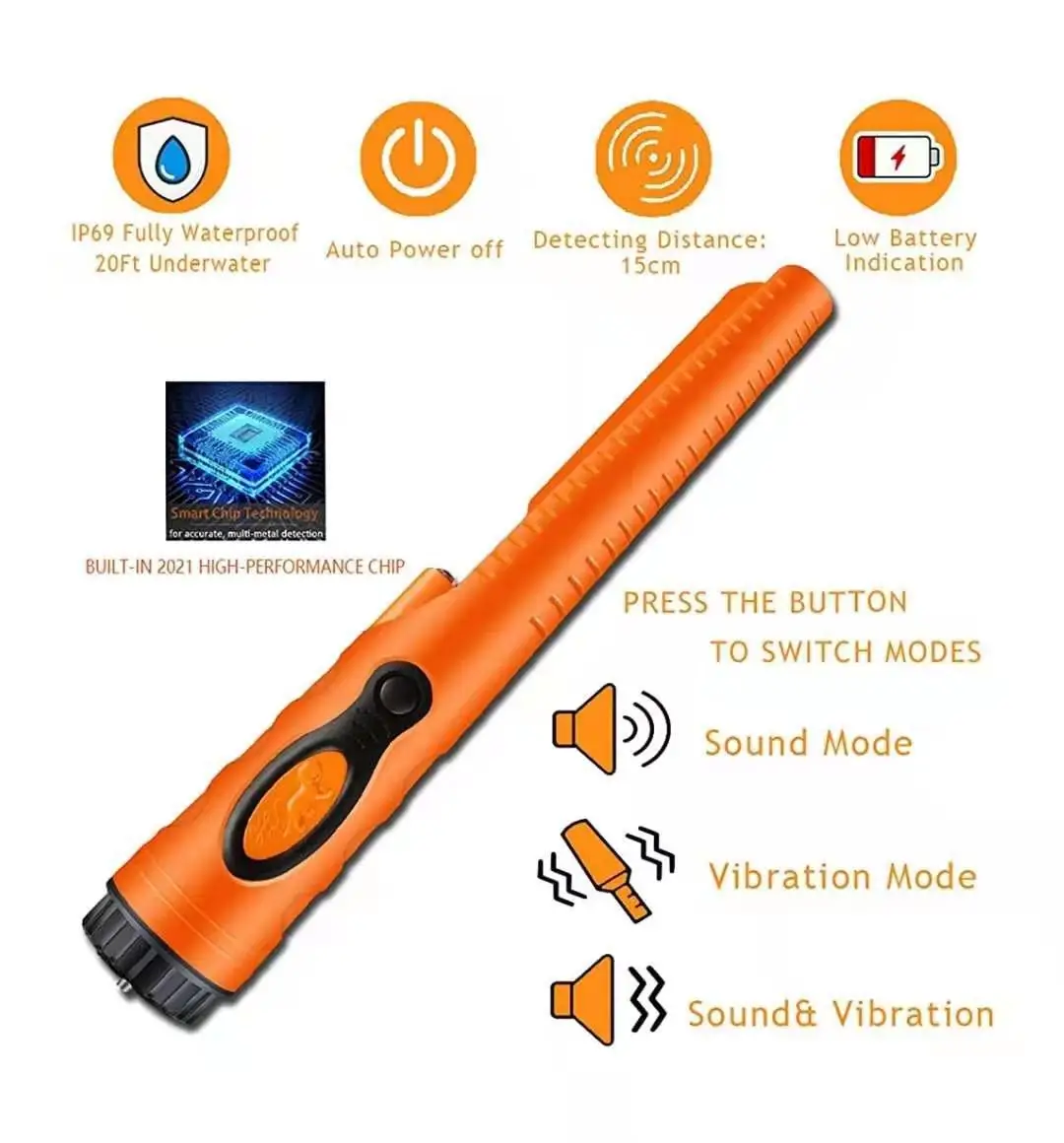 HS-08 Fully Waterproof Handheld Metal Detector Underwater Metal Positioning Rod High Sensitivity Detector