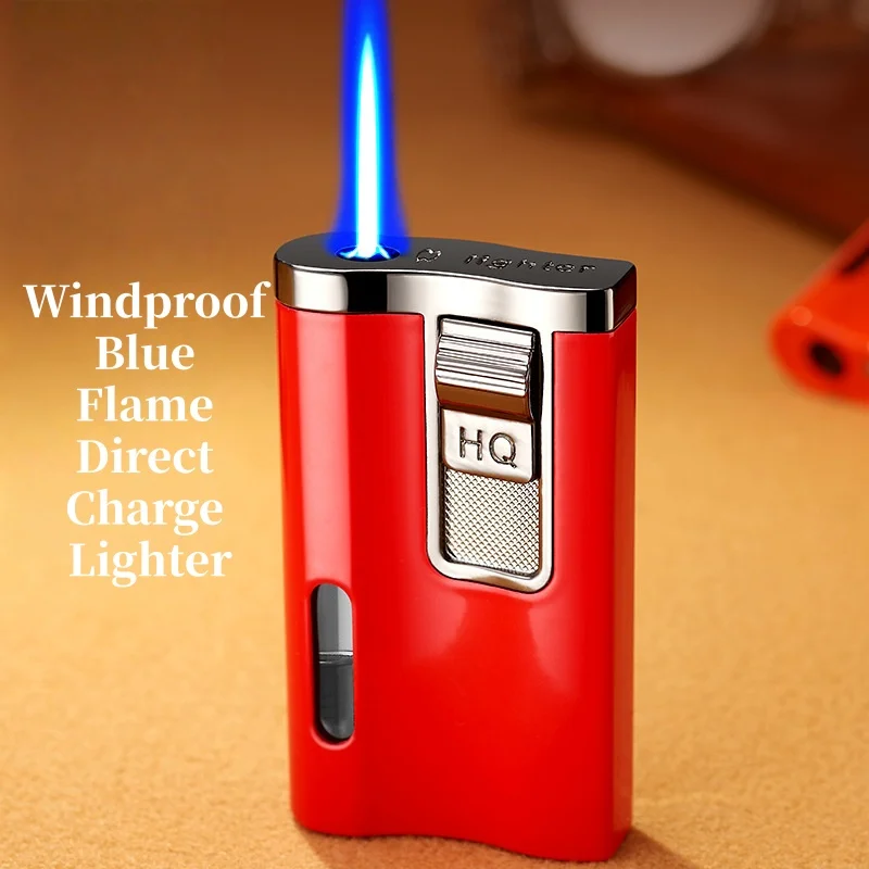 

Fashionable Business Gas Lighter Straight Forward Windproof Blue Flame Visible Transparent Airway Window Men's Light Luxury Gift
