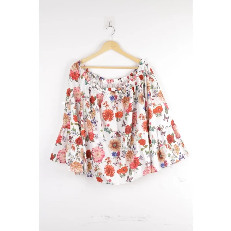 بالإضافة إلى حجم المرأة عارضة قميص قبالة الكتف أزياء مطبوعة قميص عطلة حزب المرأة قميص طويل الأكمام