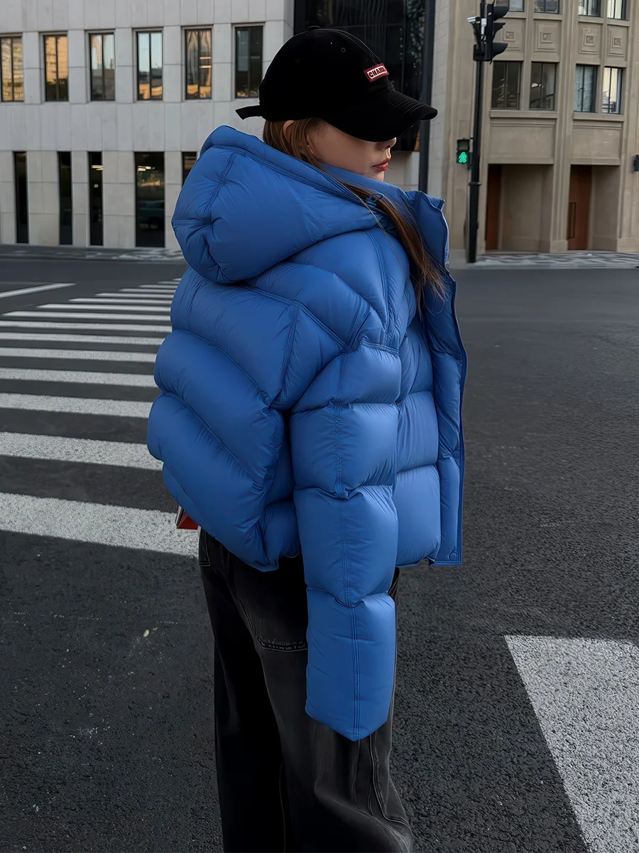

Модная синяя утепленная женская куртка-пуховик с капюшоном, корейский стиль, зимняя новинка