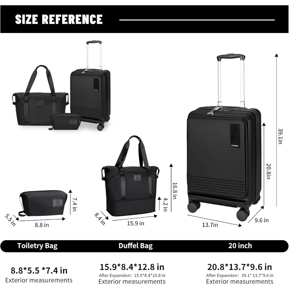 Equipaje de mano abierto frontal de 20 pulgadas con compartimento para computadora portátil, maleta de carcasa dura ABS + PC con ruedas giratorias, cerradura TSA y