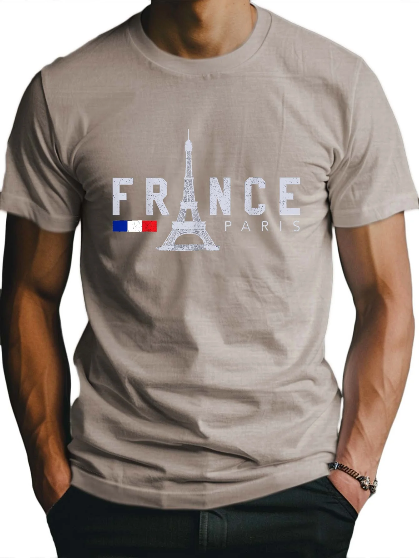 France Eiffel Tower Fitted Men's T-Shirt, Sweat-wicking and Freedom of Movement