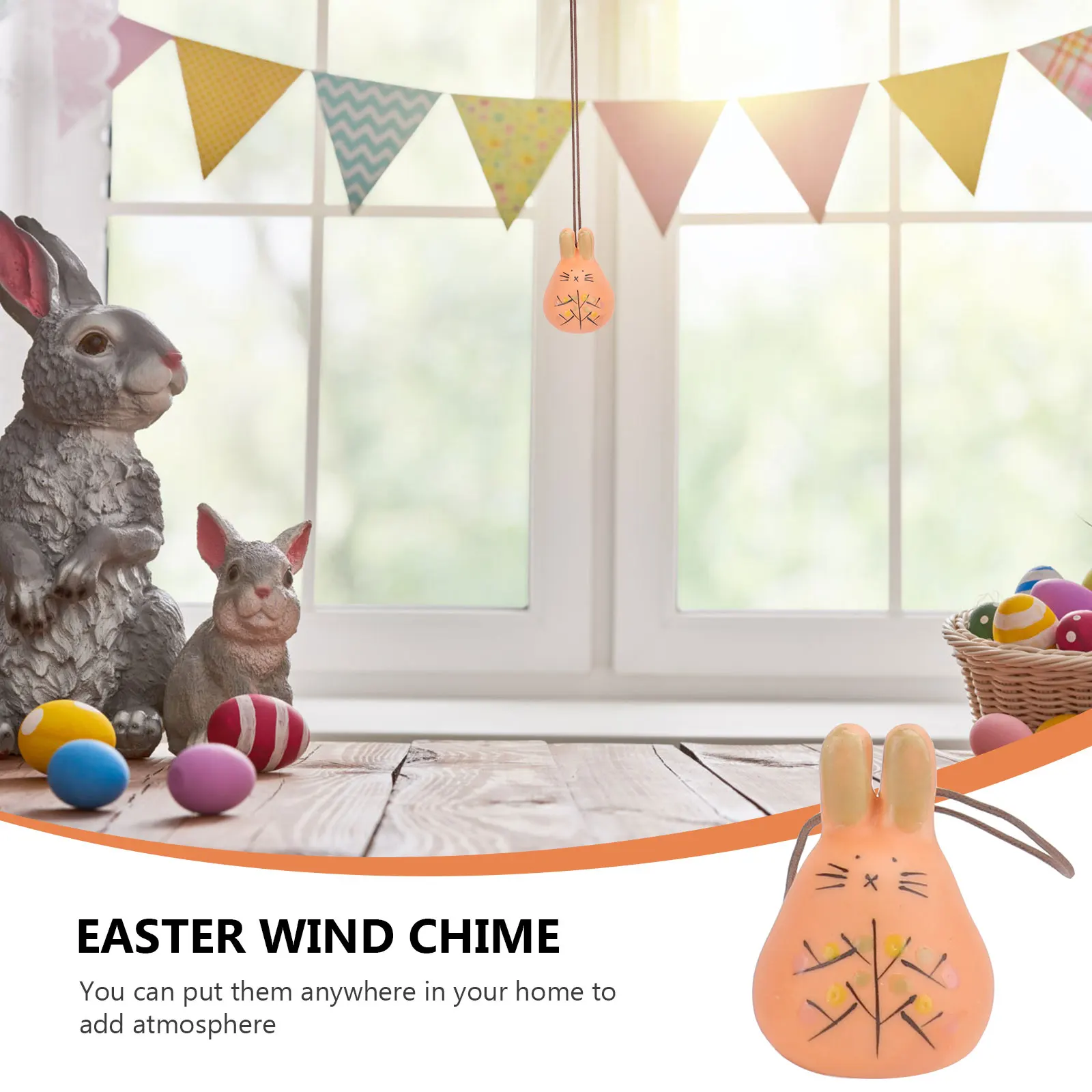 

5Pcs Easter Rabbit Ceramic Wind Bell Handmade Home Hanging Decor Lovely Party Pendant Ornament Chime Decorative