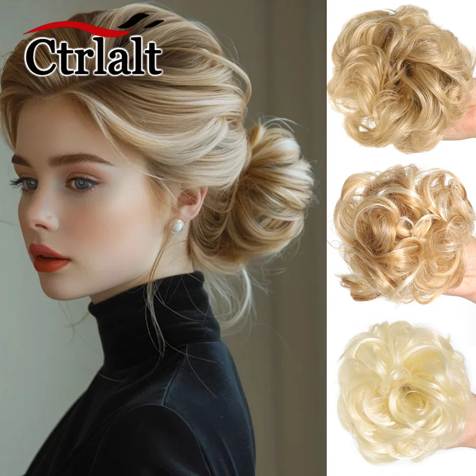 여성용 합성 곱슬 머리 번 탄성 밴드 시뇽 고무 밴드 포니테일 헤어피스, 크리스마스 원피스 업 또는 코스프레 부품 사용
