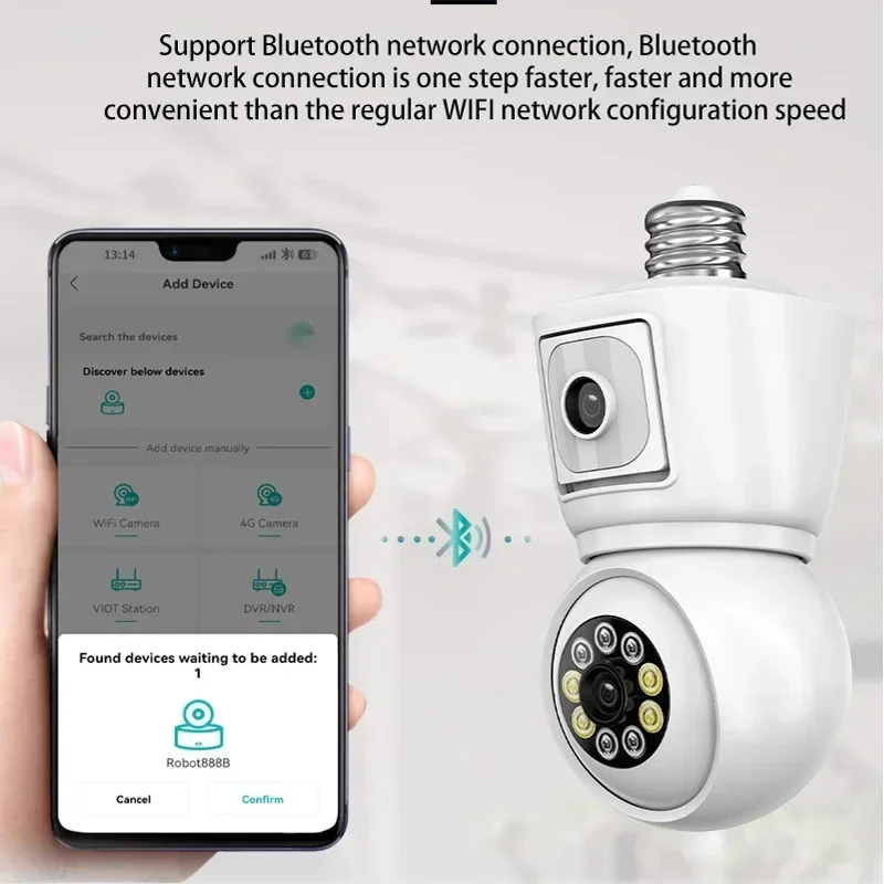 ICSEE 4K 6MP E27 Bulb WiFi Camera Dual Lens Dual Screen Auto Tracking Audio bidirezionale visione notturna a colori Outdoor Survalance Camera