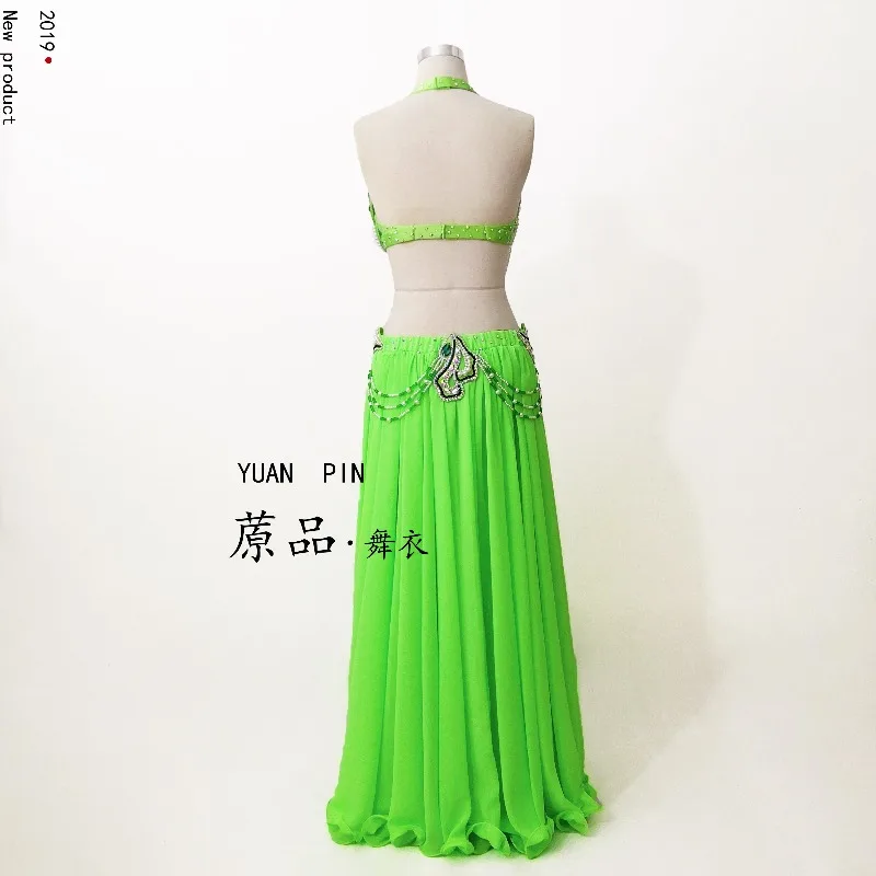 Customized Belly Dancewear Rhinestone Accessories Group Stage Suit Performance Costume Belly Dancing Bra Tassel Split Skirt Set