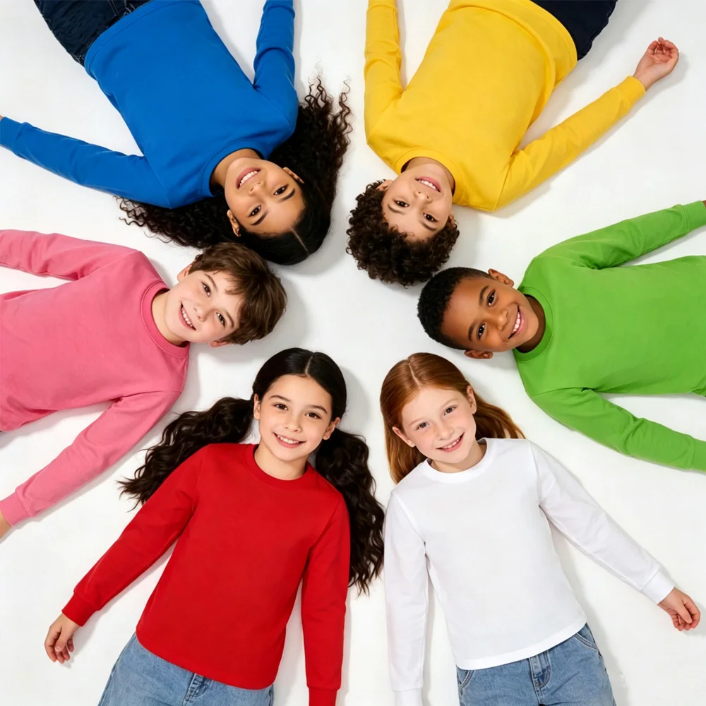 Cotton Kids Tshirt Boys Clothes Long Sleeve Tee Shirt Plain White Pink Toddler Girls T Shirts Teenagers 2 4 6 8 10 12 14 Years